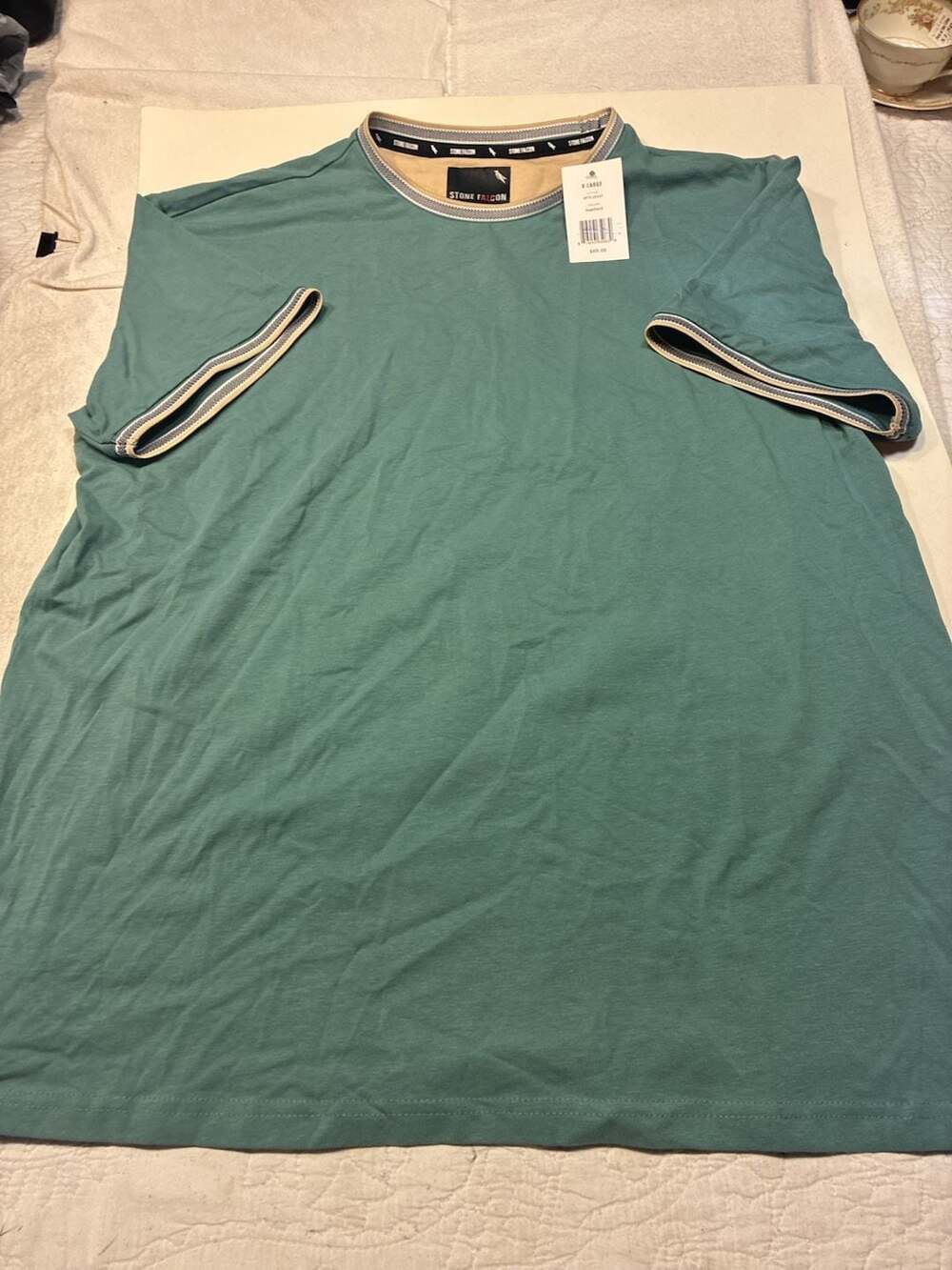 Stone Falcon Sage Sand Striped Neck Tee T-Shirt XL